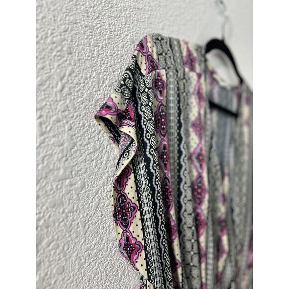 5th & Love Short Sleeve V-Neck Geometric Sheath‎ Maxi Dress Sz L Boho Cottage - Picture 2 of 10